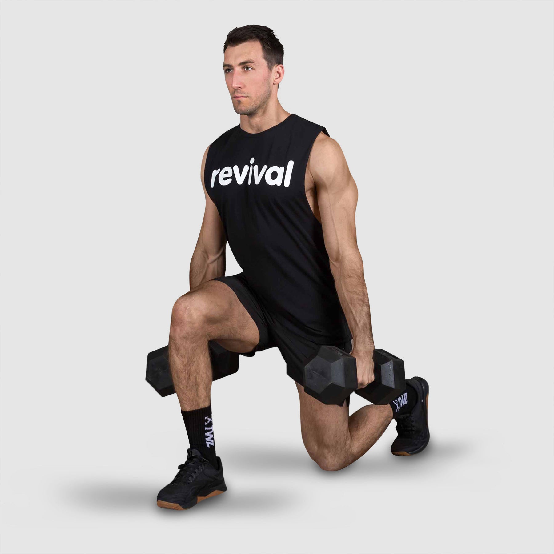 Revival - Essential Large Banner Muscle Tank - Black/White